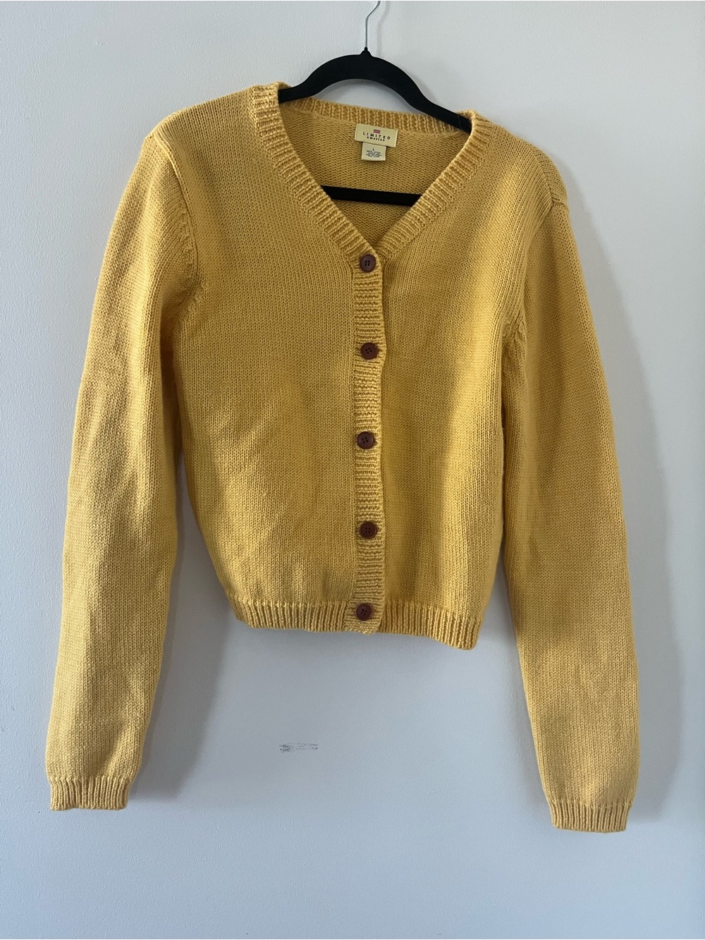 Vintage Mustard Yellow 100% Wool Button Up Knit Cardigan Large Quiet Luxury